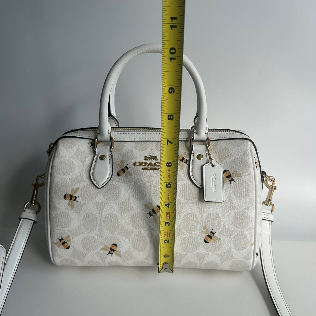 Coach Rowan Satchel Glacier White Signature Canvas Bee Print C8591
