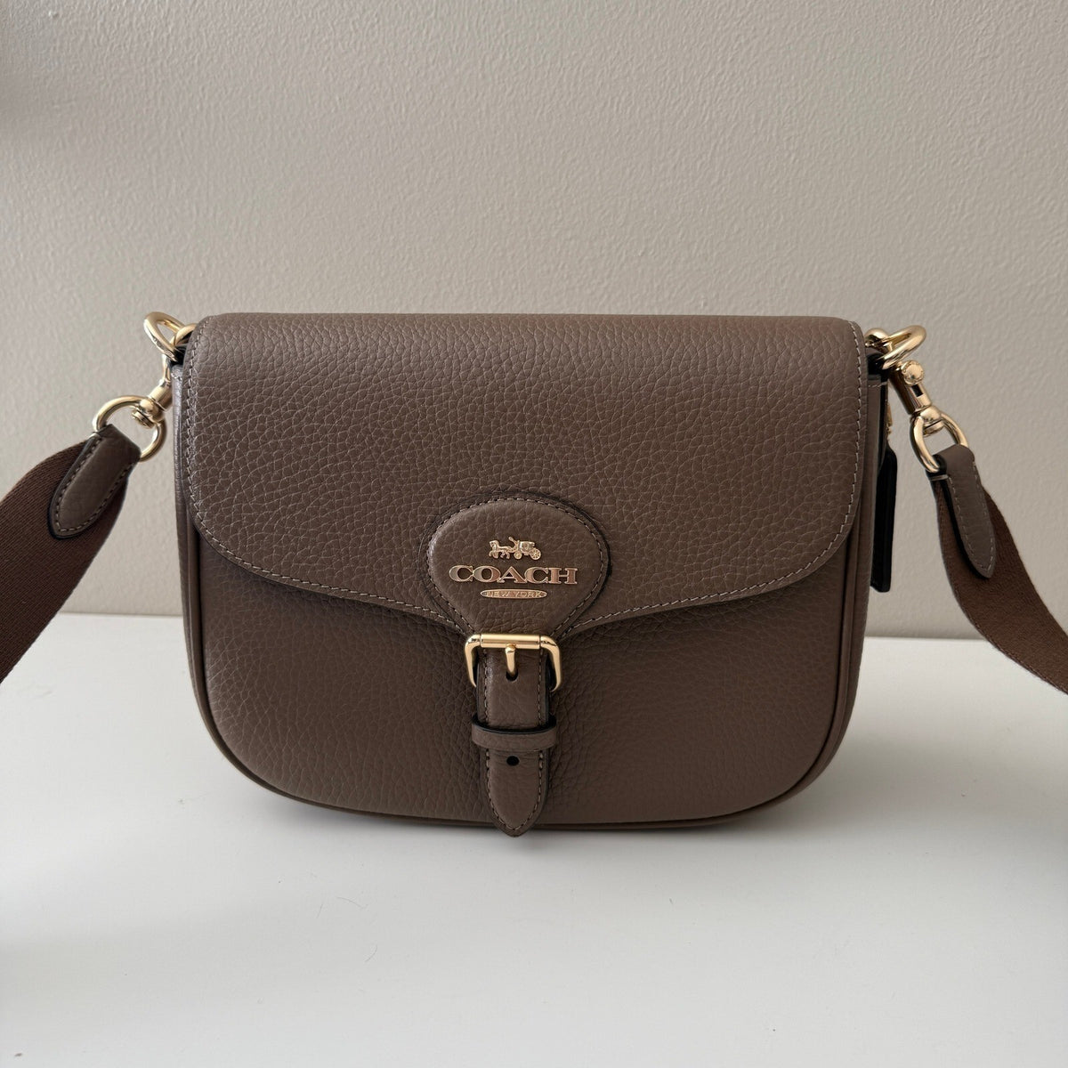Coach Amelia Saddle Bag Dark Stone Leather Crossbody CP107
