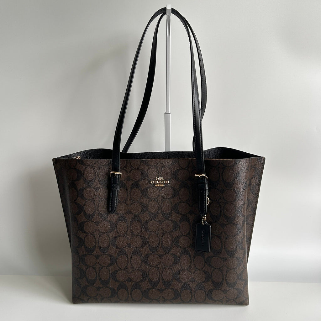 Coach Mollie Tote Bag Signature Canvas Brown Black Shoulder Bag CV967
