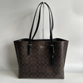Coach Mollie Tote Bag Signature Canvas Brown Black Shoulder Bag CV967
