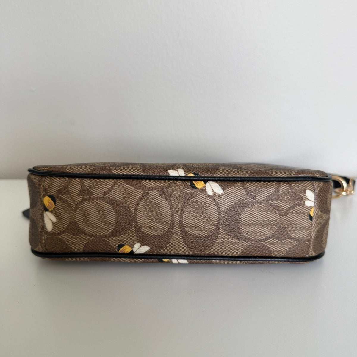 Coach Nolita 19 Brown Signature Canvas Bee Print Wristlet Bag C8673