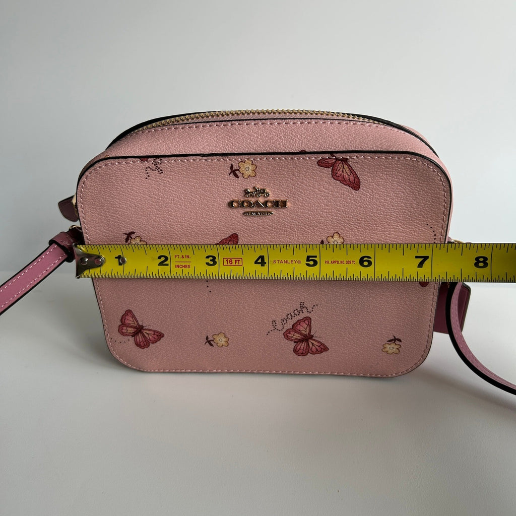 Coach Mini Camera Bag Pink Butterfly Print Leather Crossbody 2464