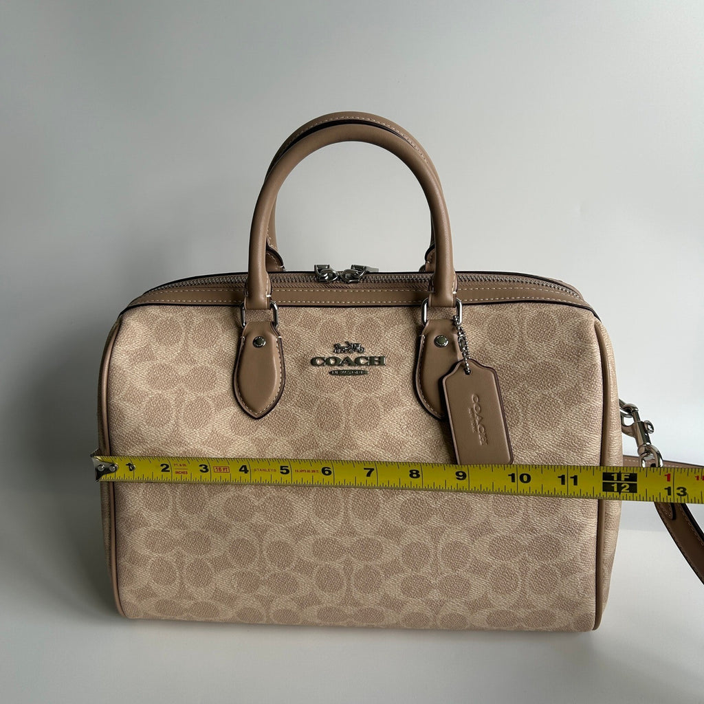 Coach Large Rowan Satchel Sand Taupe Signature Canvas Bag CV959