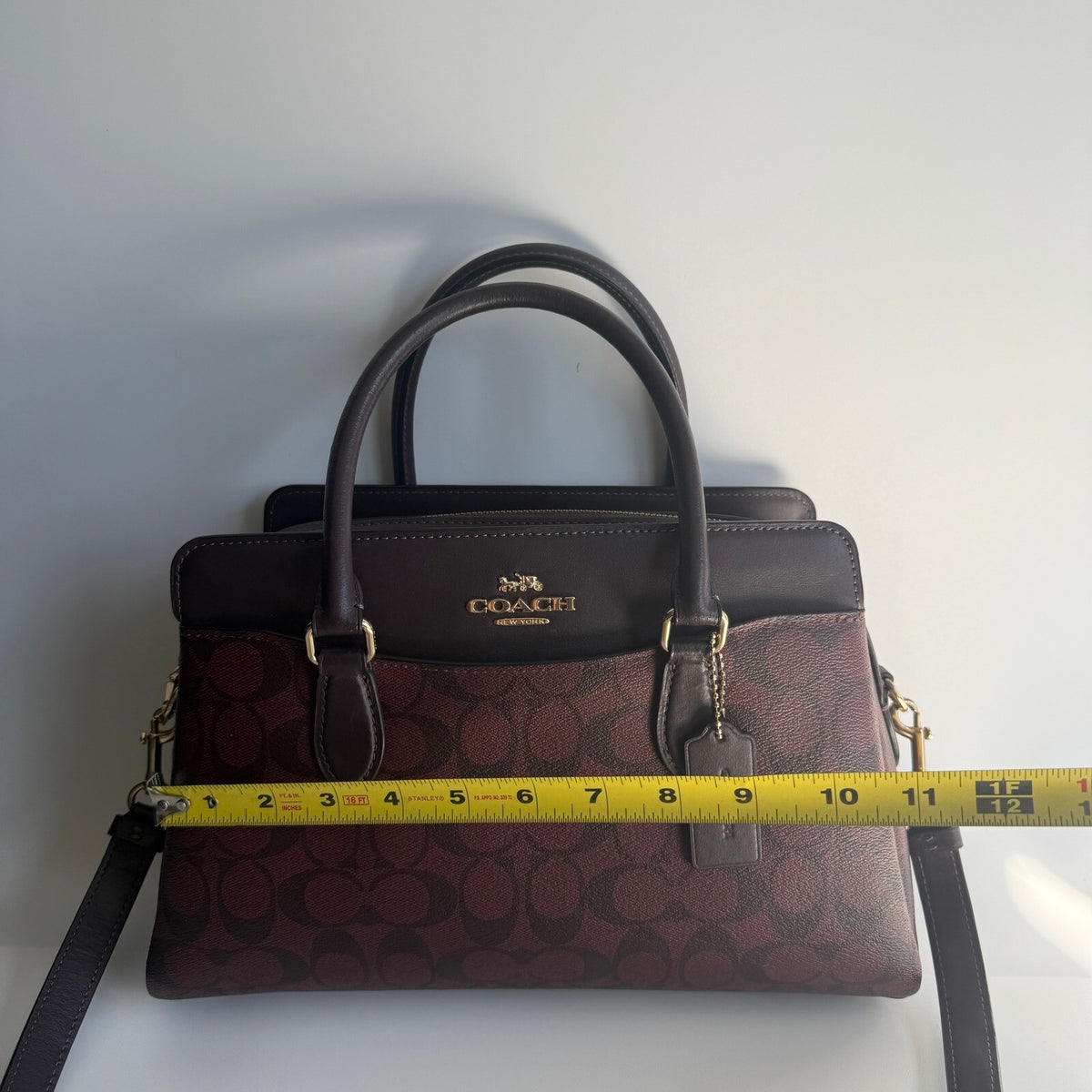 Coach Darcie Carryall Oxblood Burgundy Black Signature Canvas Bag CH488