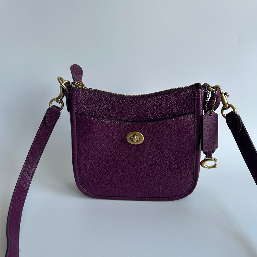 Coach Chaise Crossbody 19 Plum Pebble Leather Bag CC390