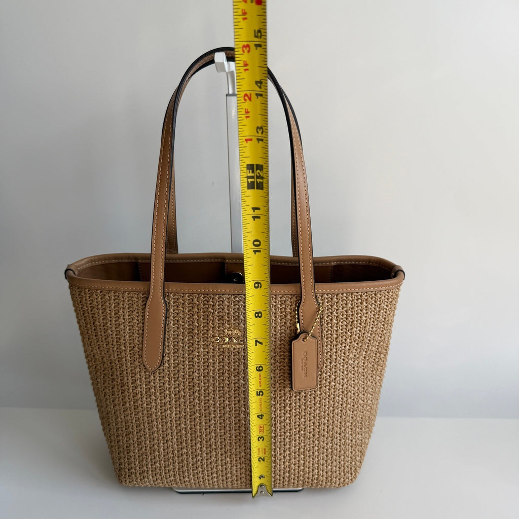 Coach Mini City Tote Latte Multi Straw Smooth Leather Bag CS616