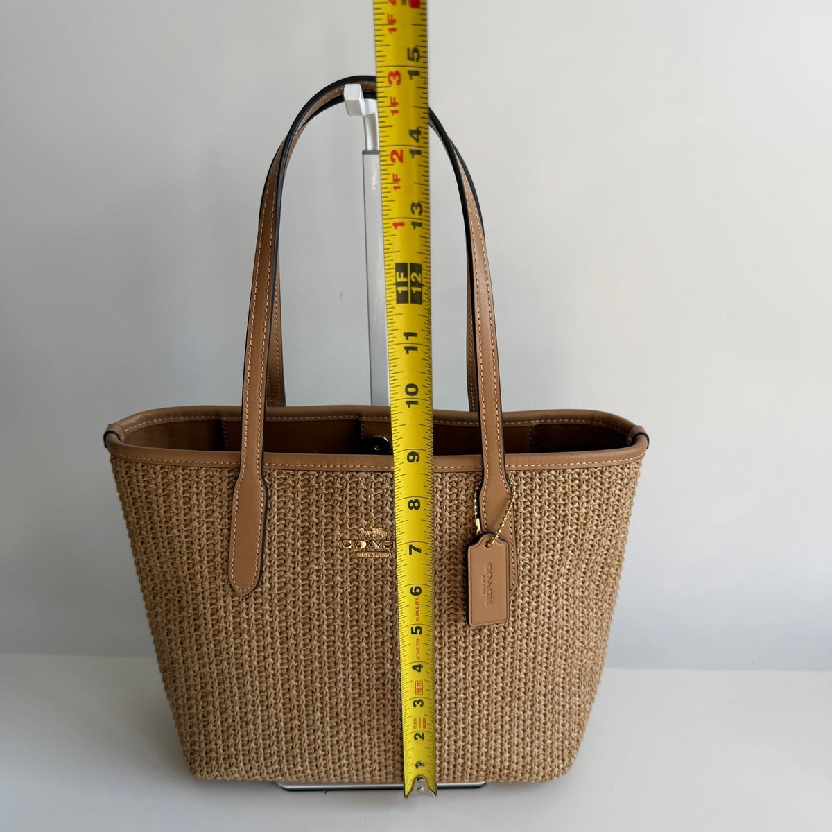 Coach Mini City Tote Latte Multi Straw Smooth Leather Bag CS616