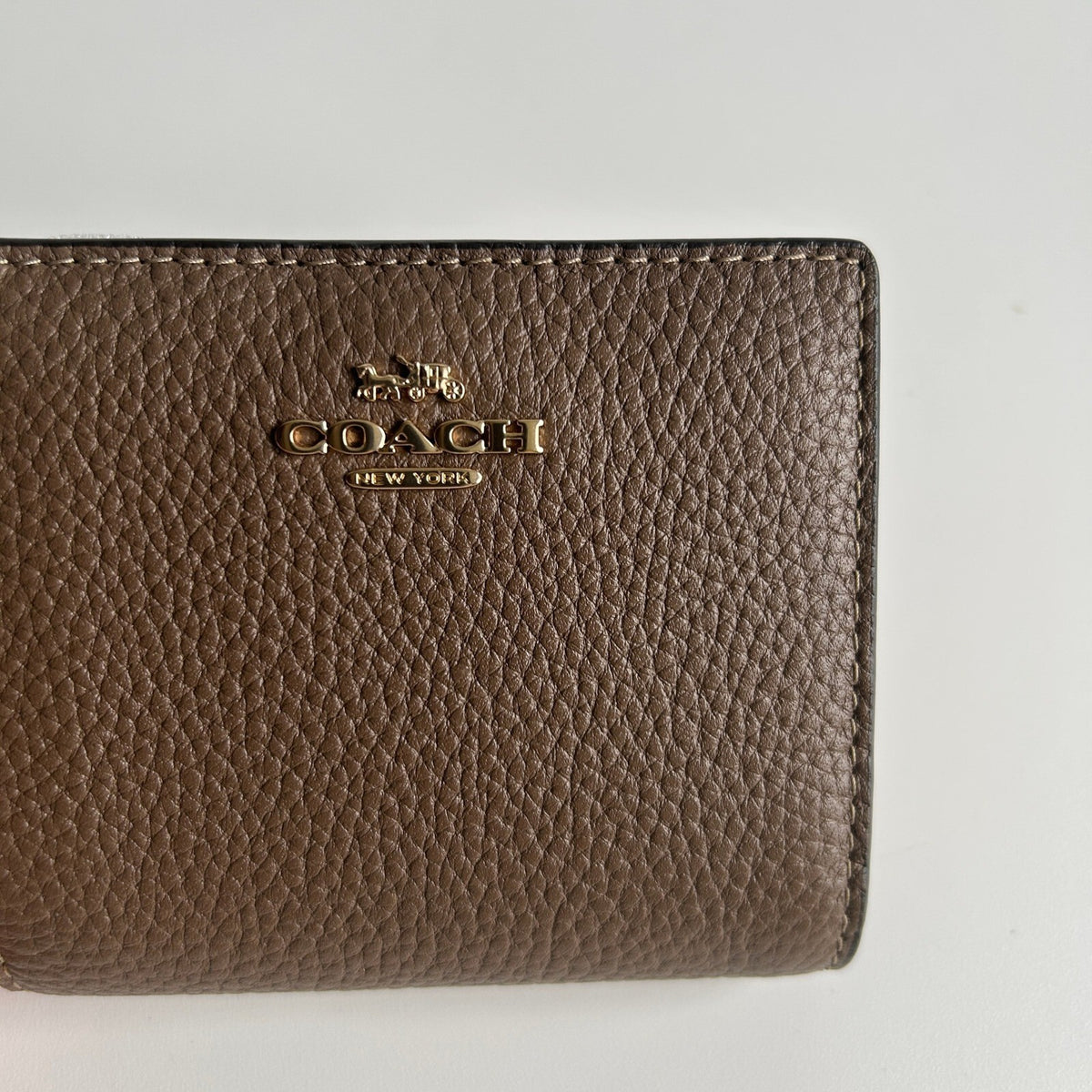 Coach Snap Wallet Dark Stone Pebble Leather Bifold C2862