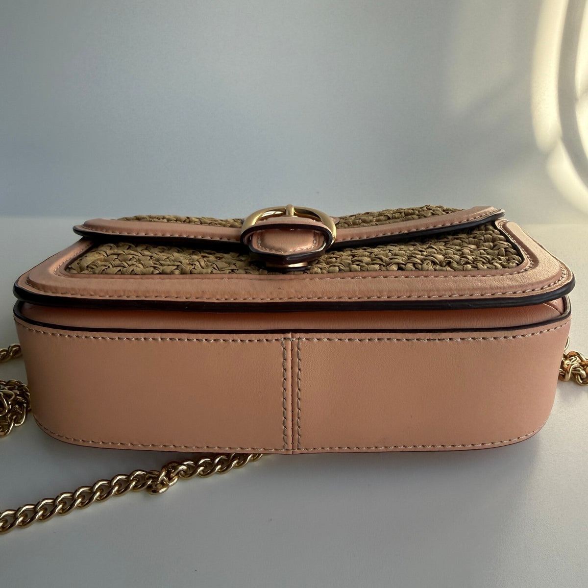 Coach Kleo Crossbody Natural Faded Blush Straw Leather C9925 Bag
