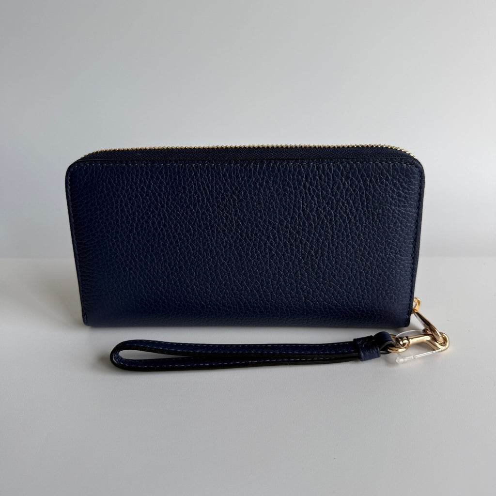 Coach Long Zip Around Wallet Cobalt Blue Pebble Leather Wristlet C4451