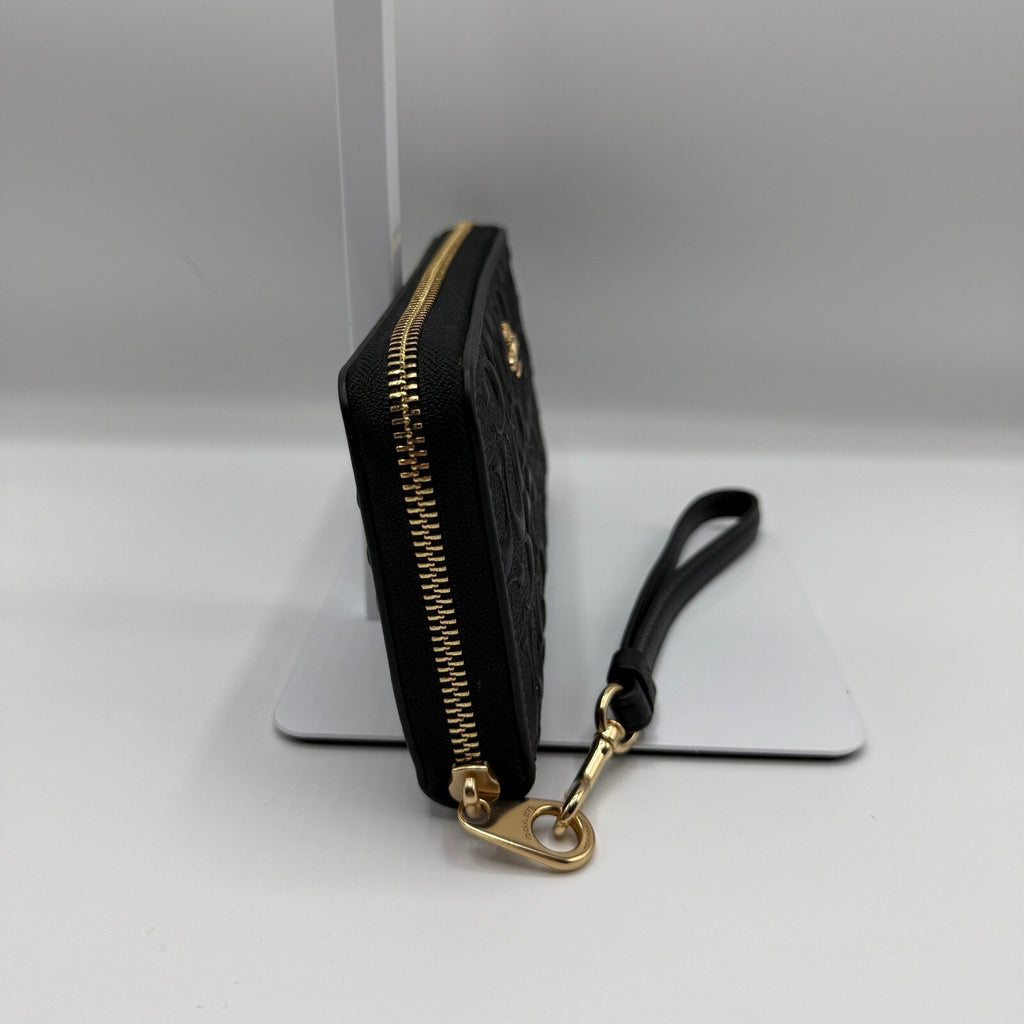 Coach Long Zip Around Wallet Black Signature Leather Wristlet CEW21