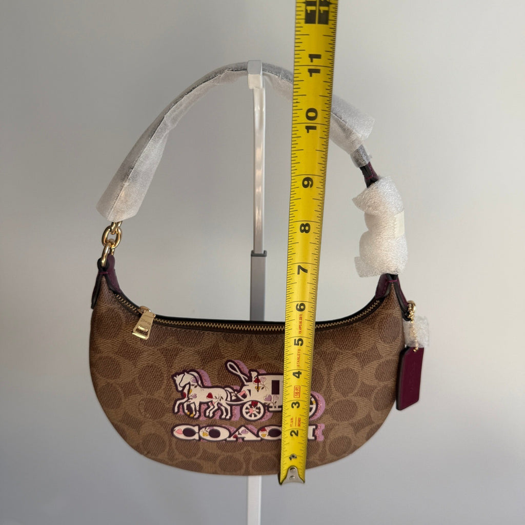 Coach Mini Payton Black Cherry Tan Signature Canvas Hobo Bag CX608