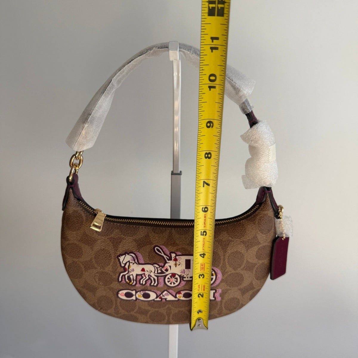 Coach Mini Payton Black Cherry Tan Signature Canvas Hobo Bag CX608