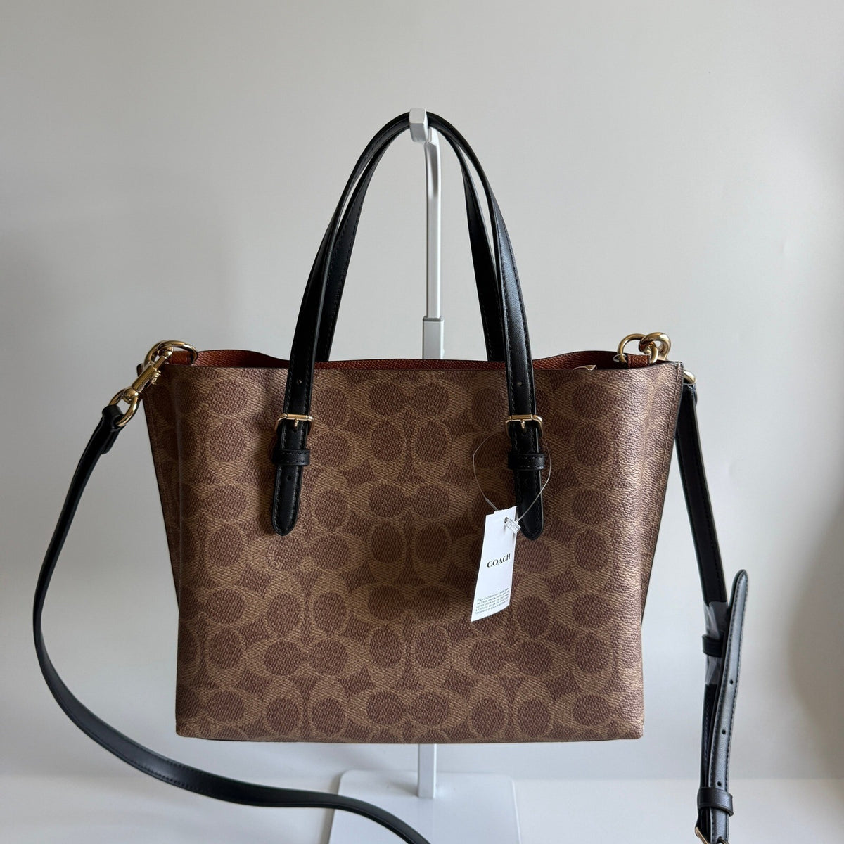 Coach Mollie Tote 25 Tan Black Signature Canvas Leather Bag CV909