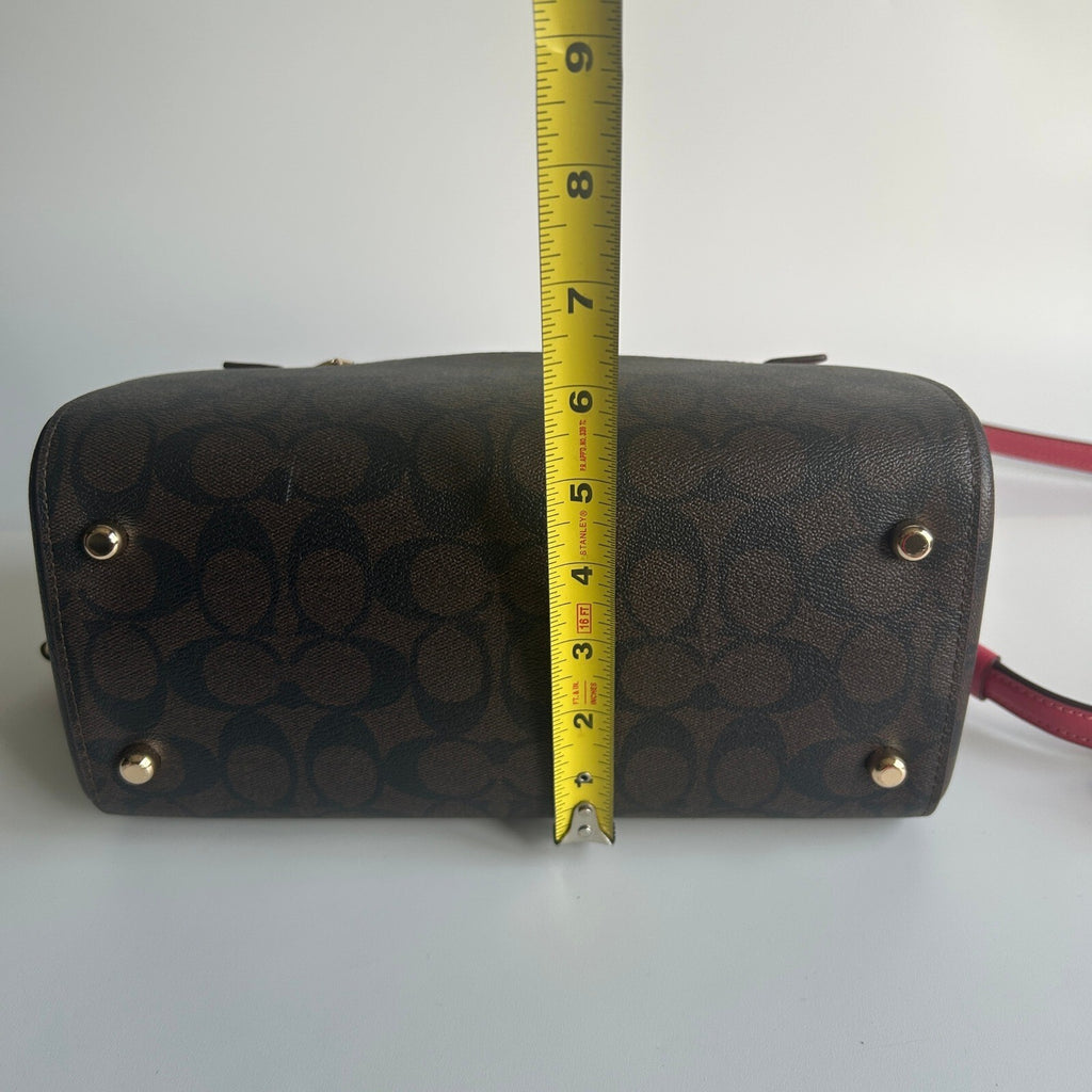 Coach Rowan Satchel Pink Brown Signature Canvas Crossbody Bag F83607
