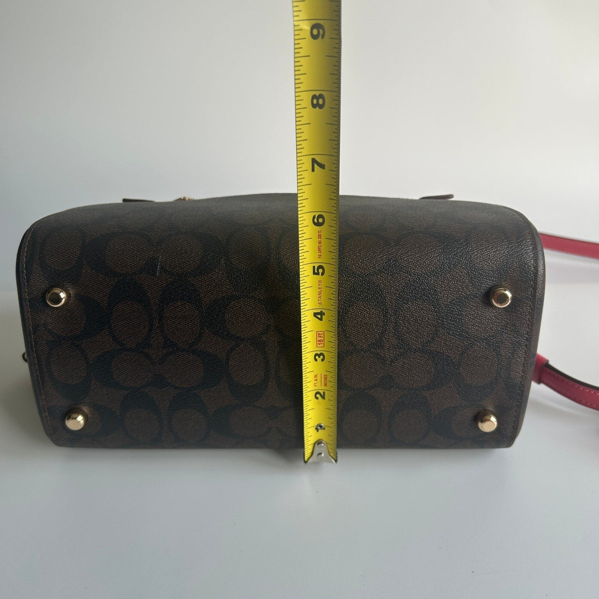 Coach Rowan Satchel Pink Brown Signature Canvas Crossbody Bag F83607