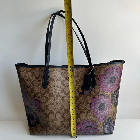 Coach City Tote Signature Canvas Purple Floral Kaffe Fassett Print 5697