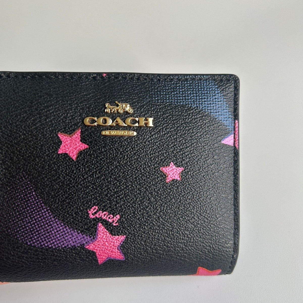 Coach Snap Wallet Black Celestial Disco Star Print Leather C7297