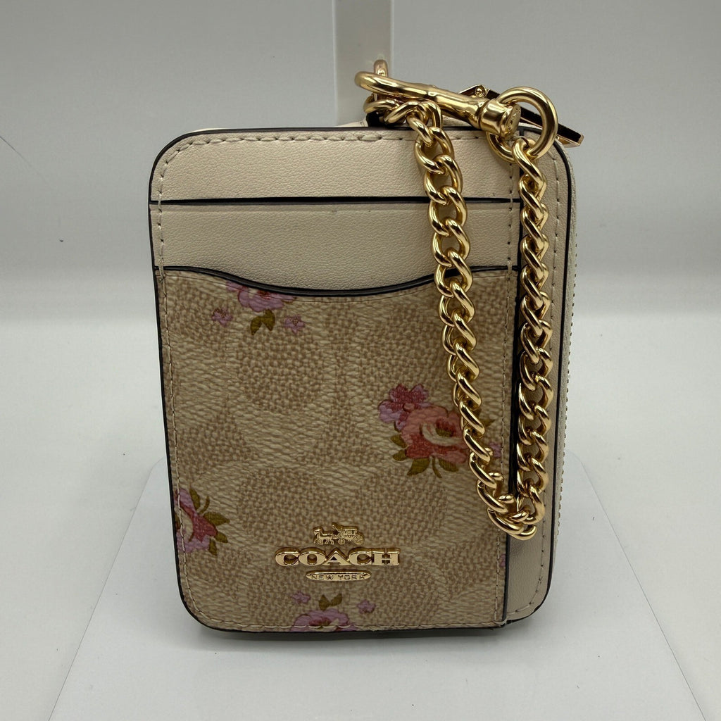 Coach Zip Card Case Signature Canvas Floral Leather Wallet CR971