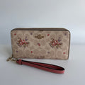 Coach Long Zip Around Wallet Sand Signature Canvas Floral Print CA088