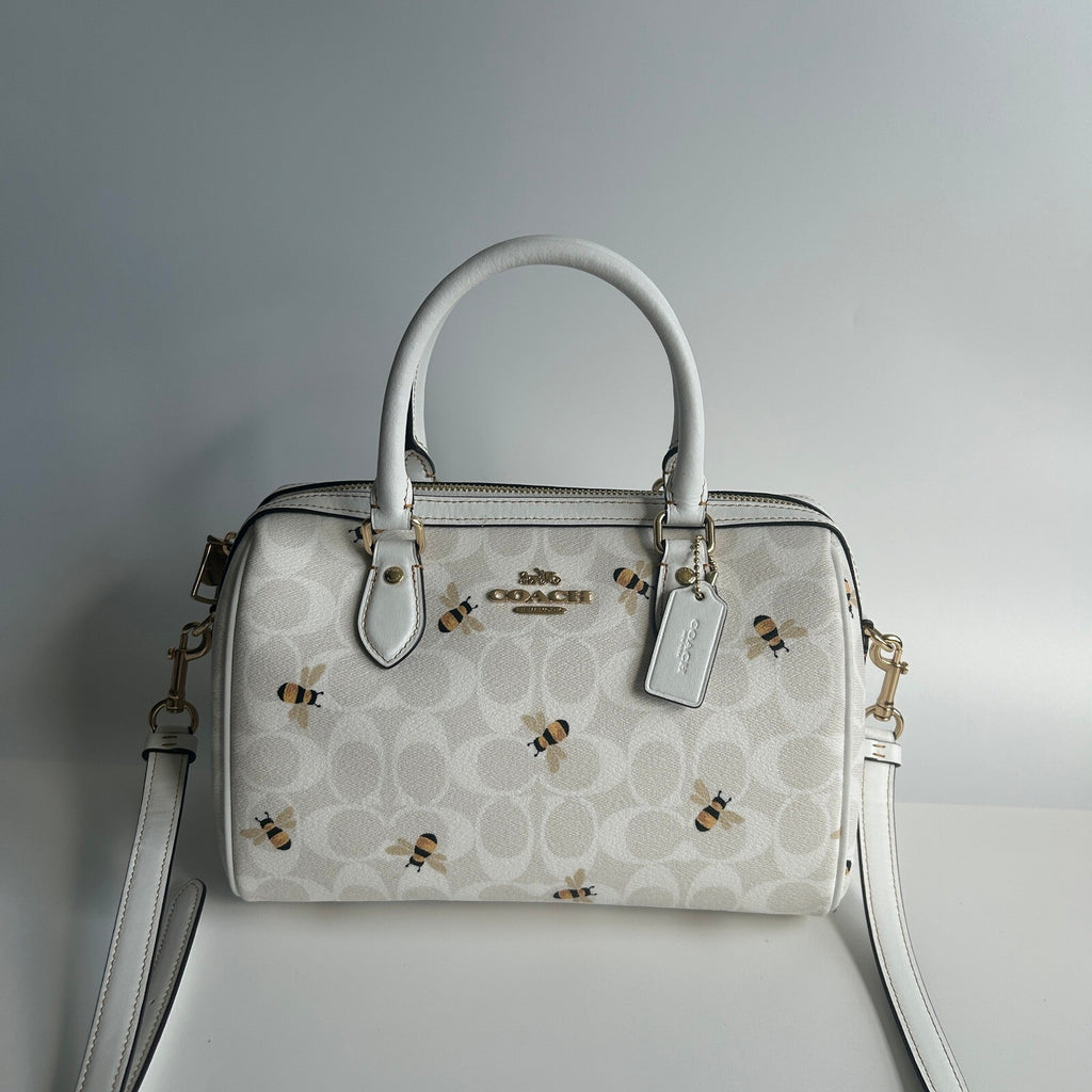 Coach Rowan Satchel Glacier White Signature Canvas Bee Print C8591
