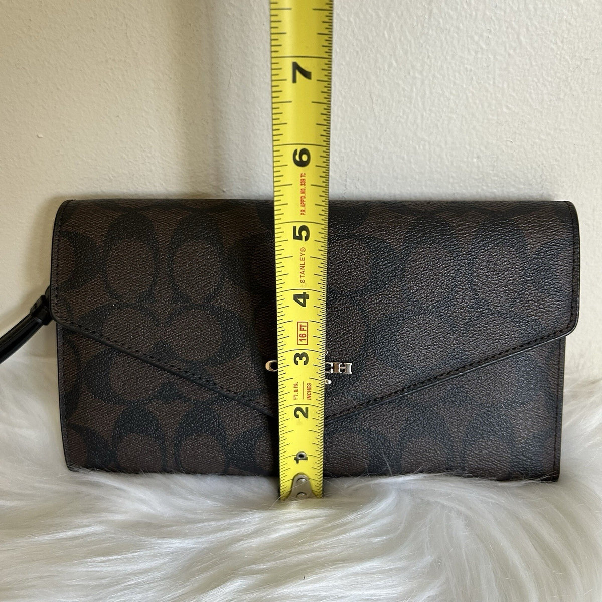Coach C1962 Travel Envelope Wallet Brown Black Signature Canvas NWT