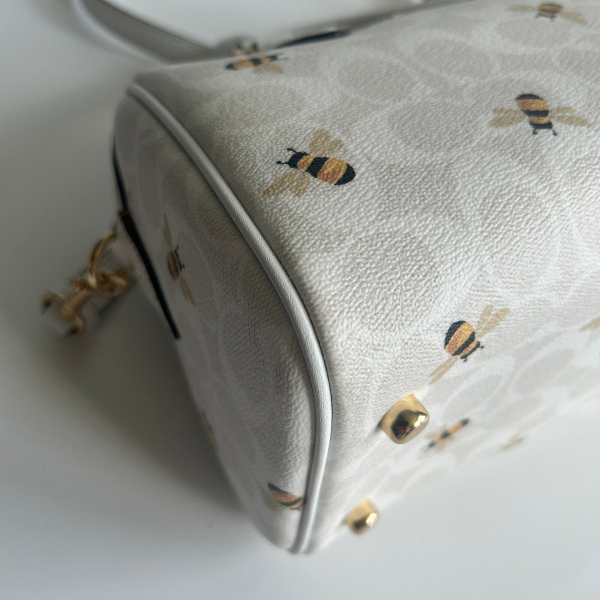 Coach Rowan Satchel Glacier White Signature Canvas Bee Print C8591