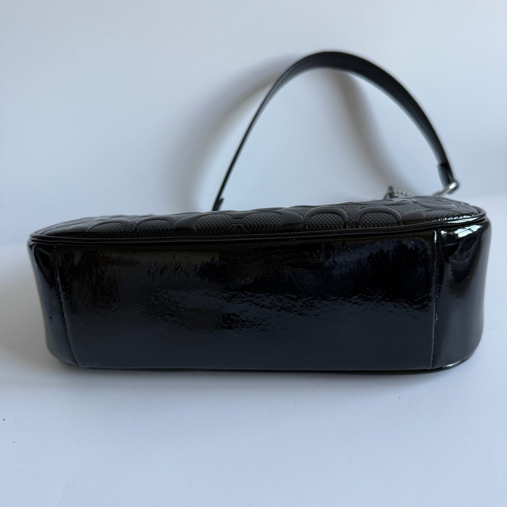 Coach Teri Black Signature Embossed Patent Leather Shoulder Bag CDY98