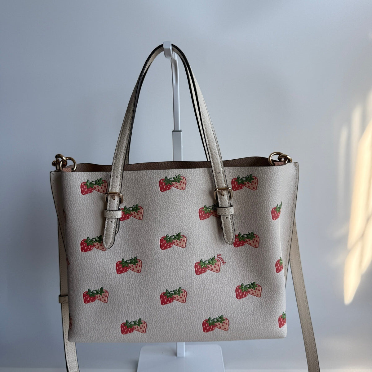 Coach Mollie Tote 25 Chalk Multi Canvas Strawberry Print CB600 Mini Crossbody