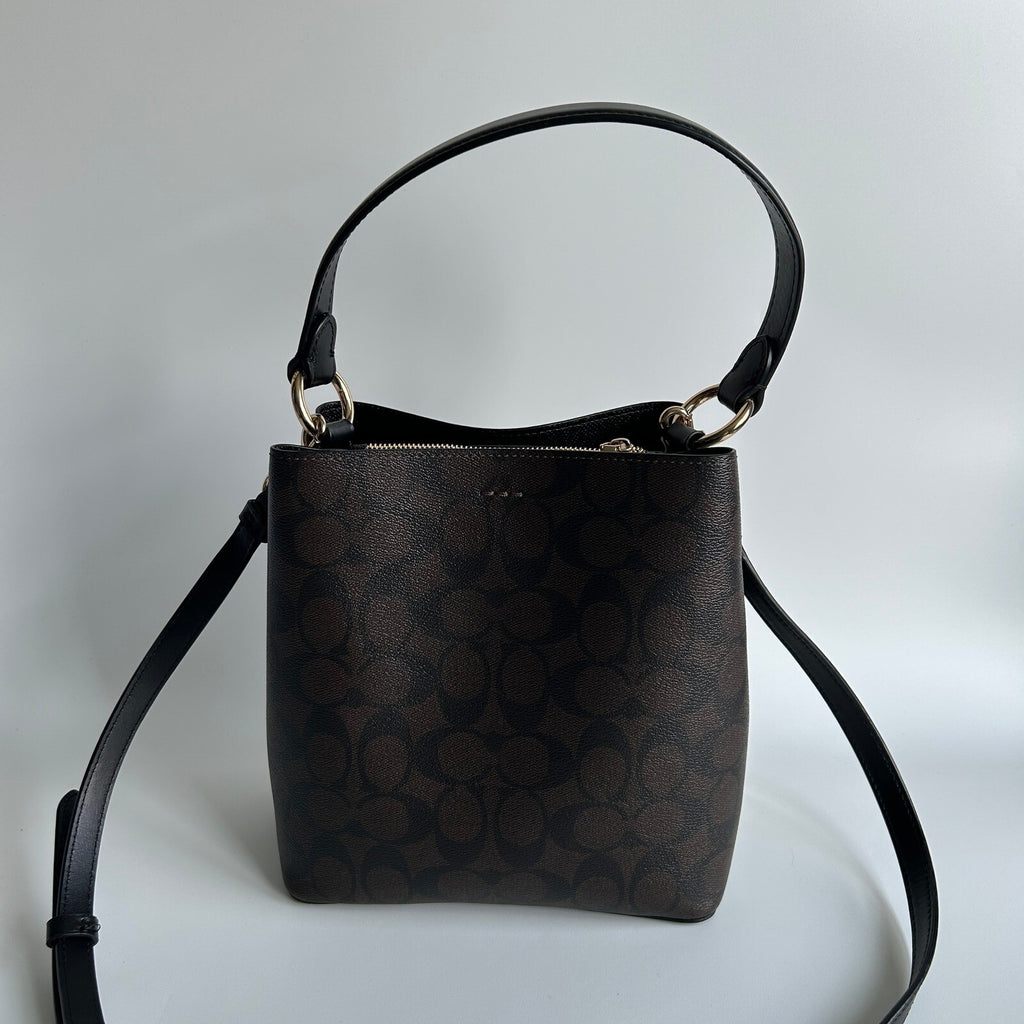 Coach Small Town Bucket Bag Brown Black Signature Canvas Crossbody 2312