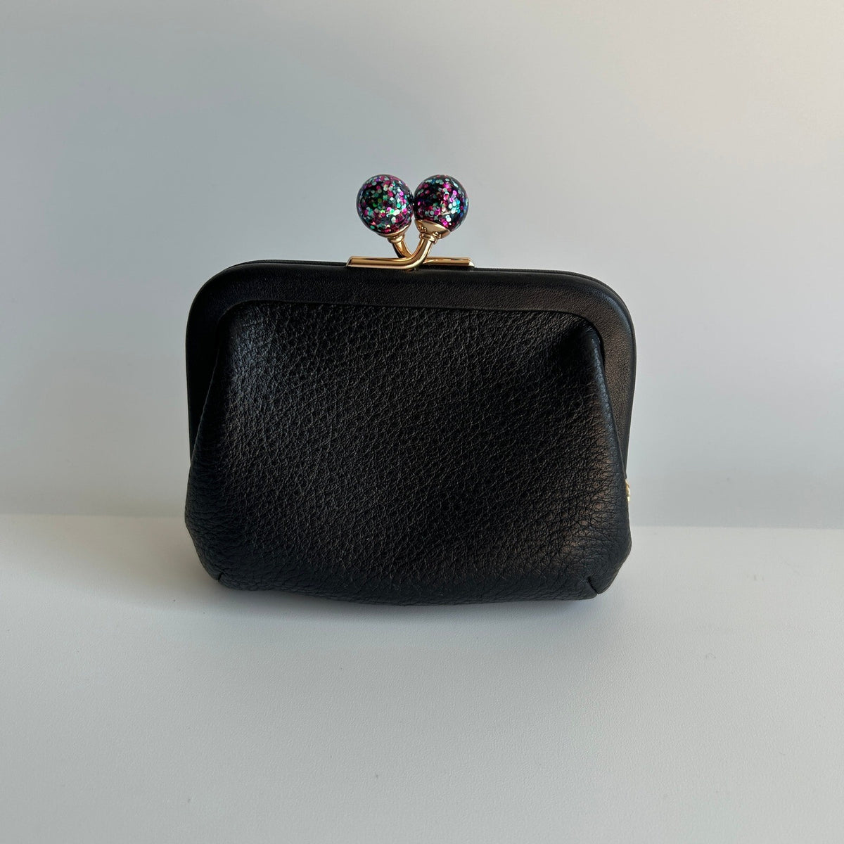 Coach Nora Kisslock Card Case Black Leather Glitter Wallet C2132