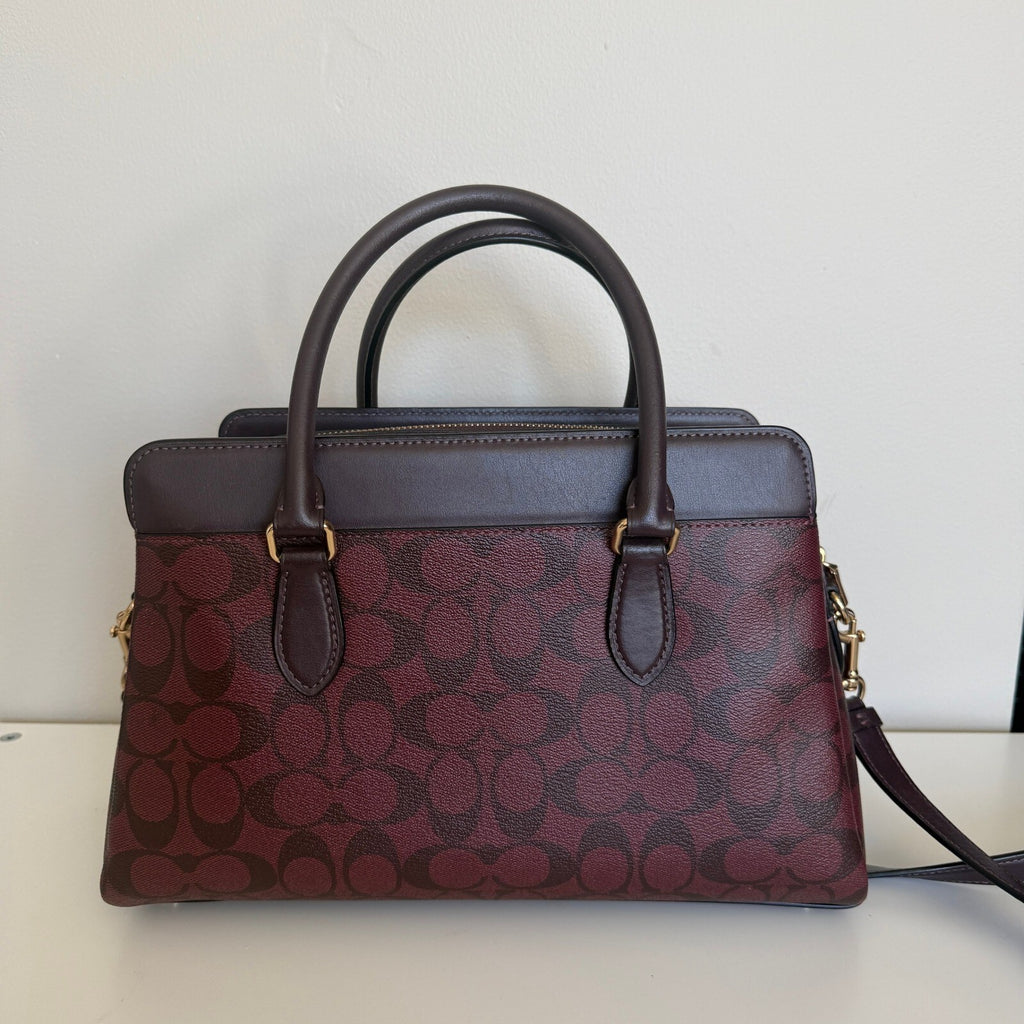 Coach Darcie Carryall Oxblood Burgundy Black Signature Canvas Bag CH488