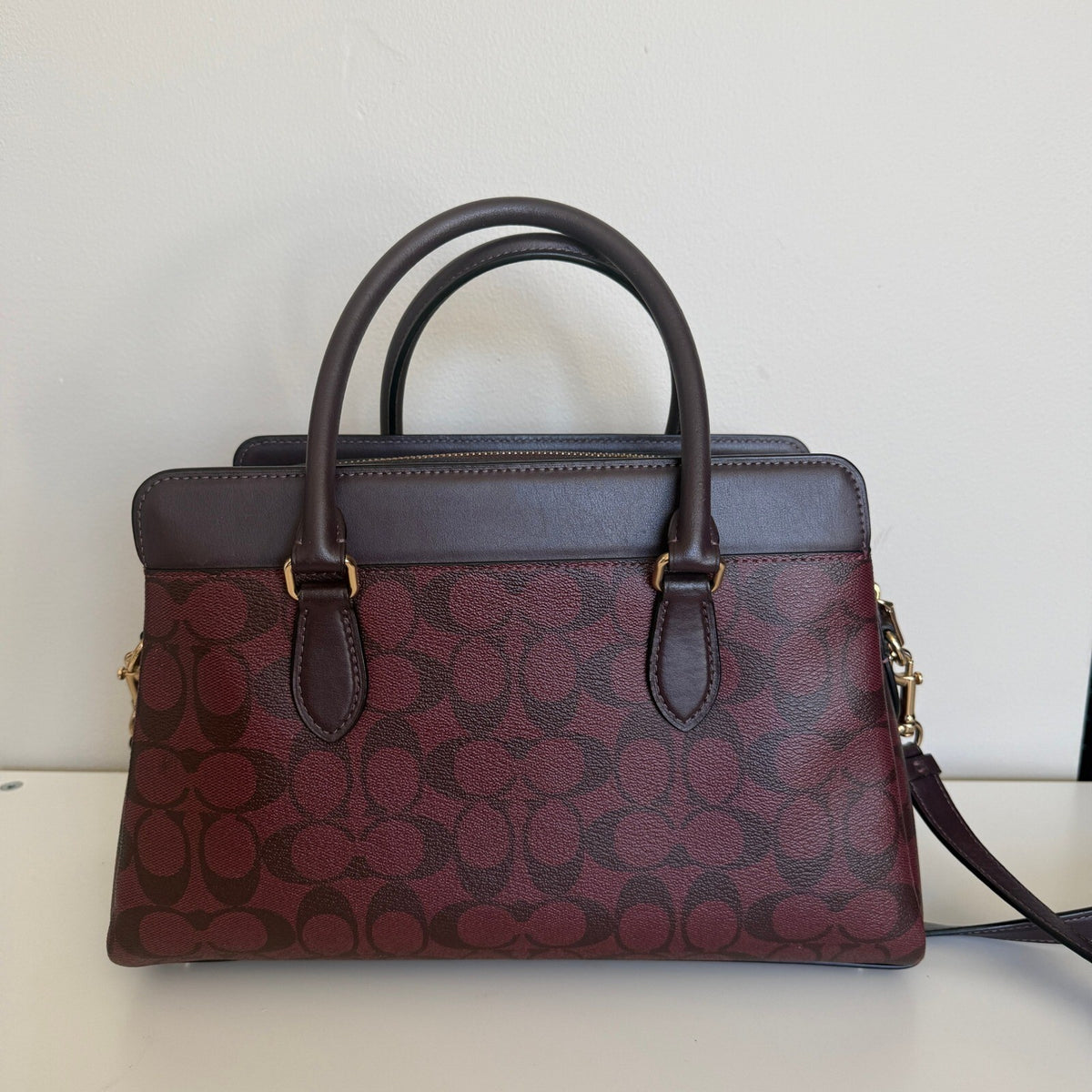 Coach Darcie Carryall Oxblood Burgundy Black Signature Canvas Bag CH488