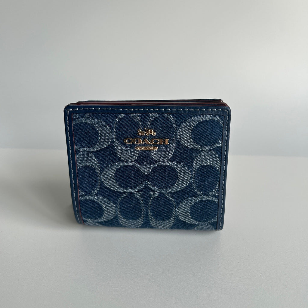 Coach Snap Wallet In Signature Denim Indigo Blue Compact Bifold CAA86