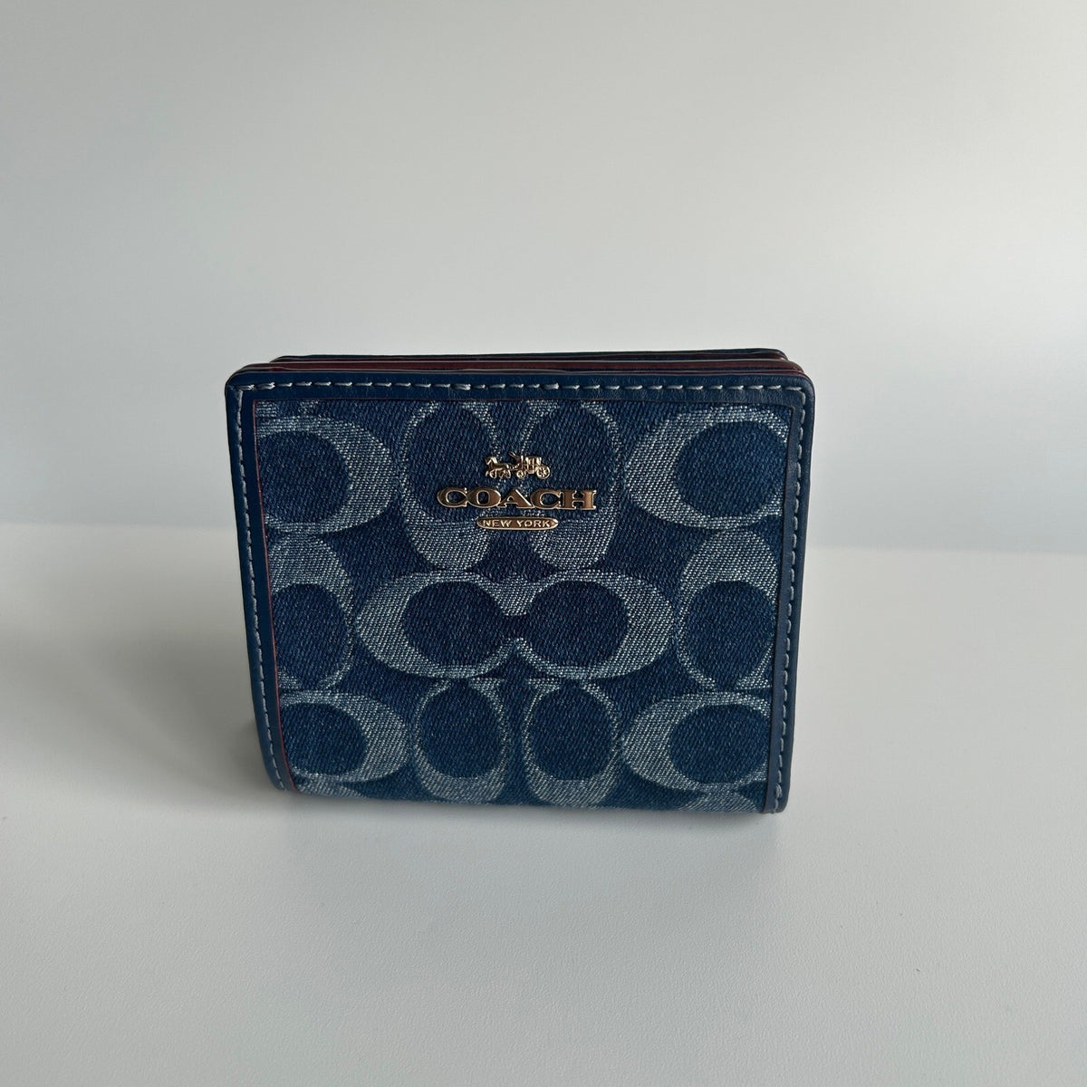 Coach Snap Wallet In Signature Denim Indigo Blue Compact Bifold CAA86