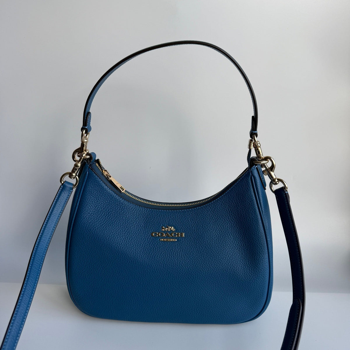 Coach Teri Hobo Racer Blue Refined Pebble Leather Shoulder Bag CV935
