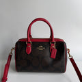 Coach Rowan Satchel Brown Red Signature Canvas Crossbody CV961