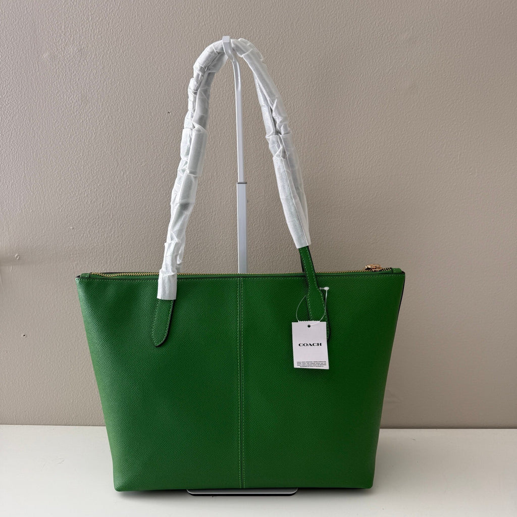 Coach Zip Top Tote Kelly Green Crossgrain Leather Bag 4454