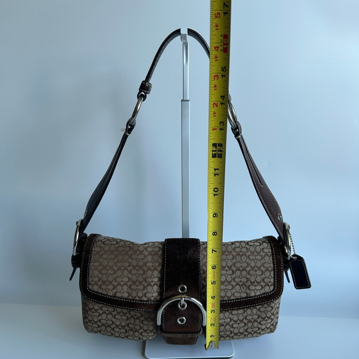 Coach Soho Brown Signature Canvas Suede Flap Bag F10925