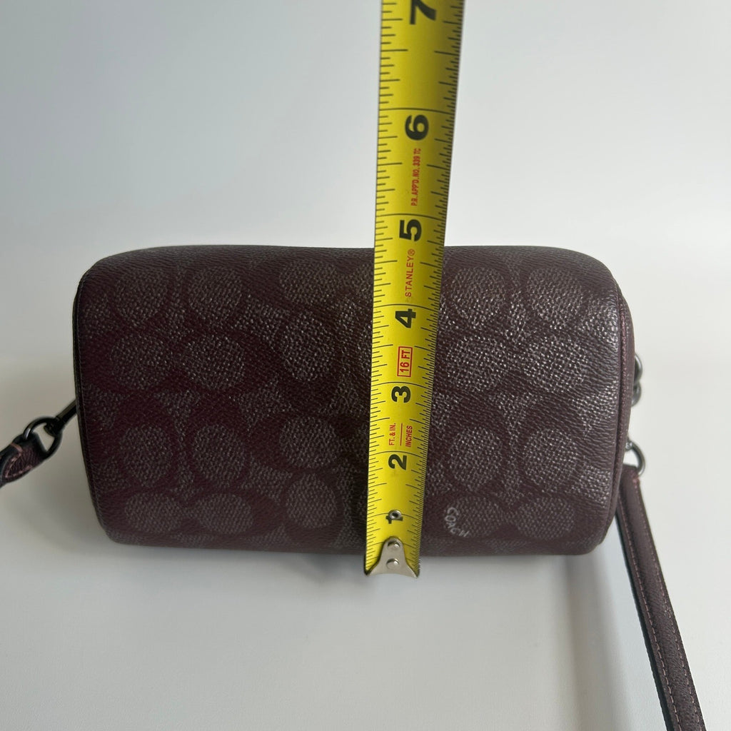 Coach Mini Rowan Satchel Metallic Burgundy Signature Canvas Crossbody Bag CX186