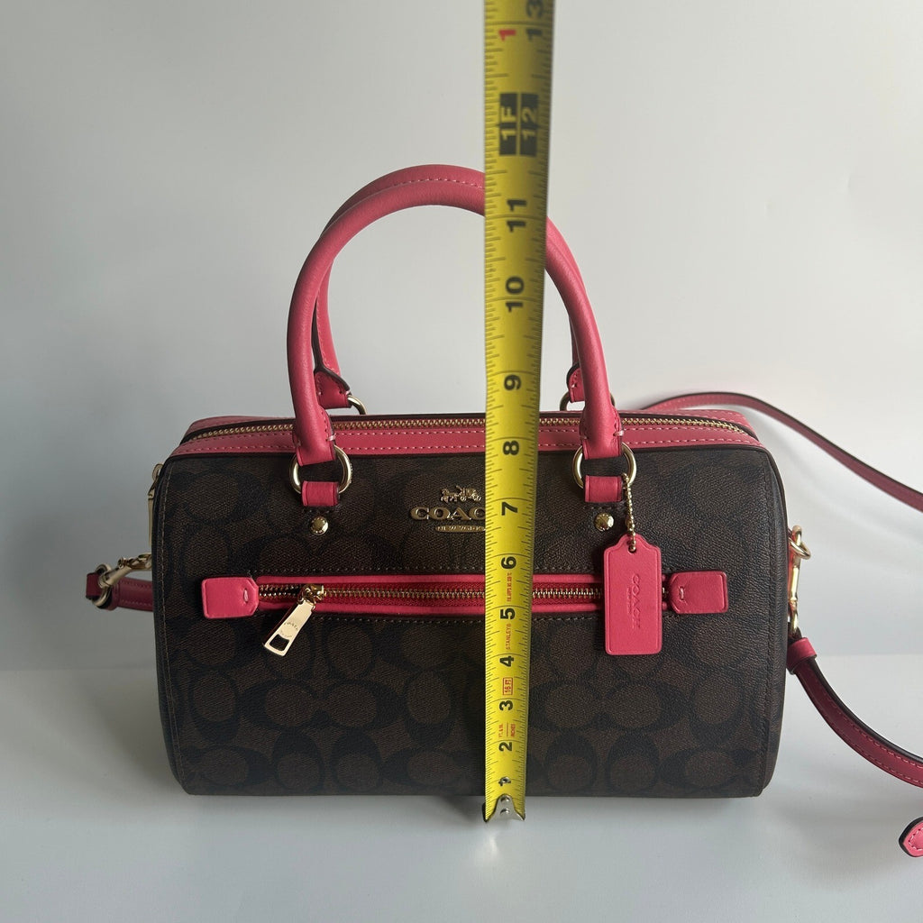 Coach Rowan Satchel Pink Brown Signature Canvas Crossbody Bag F83607