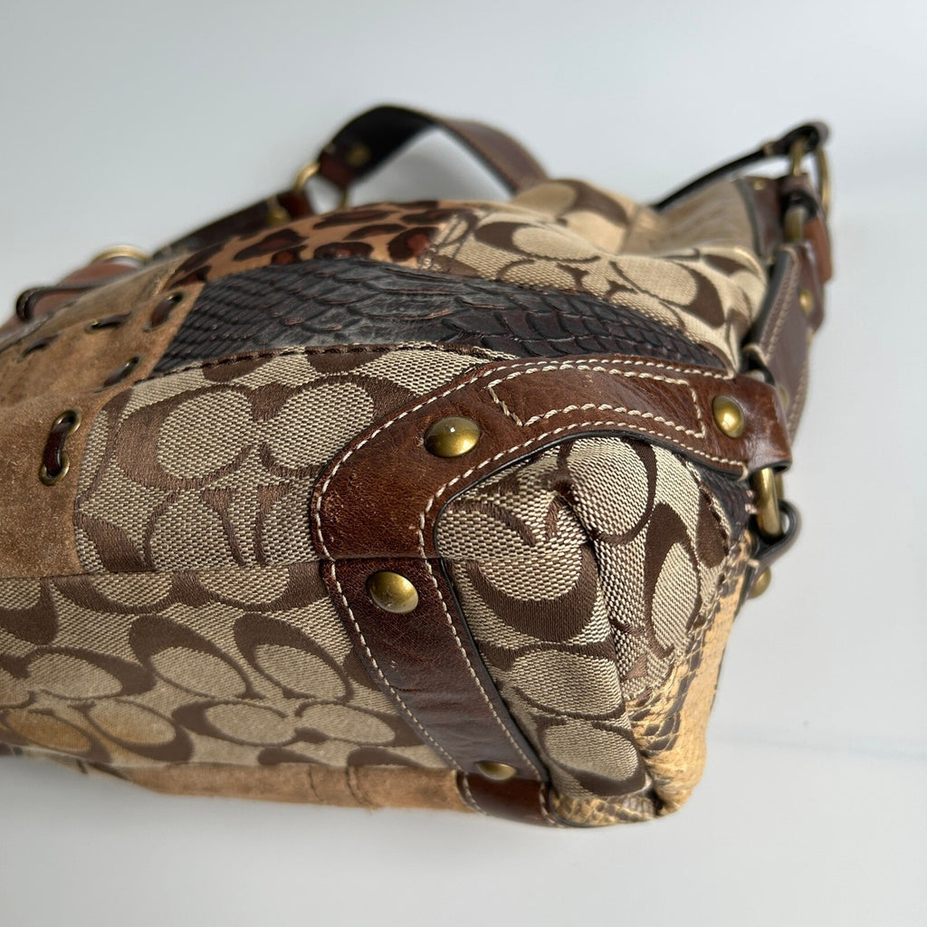 Coach Carly Patchwork Brown Mixed Media Hobo Bag 11496