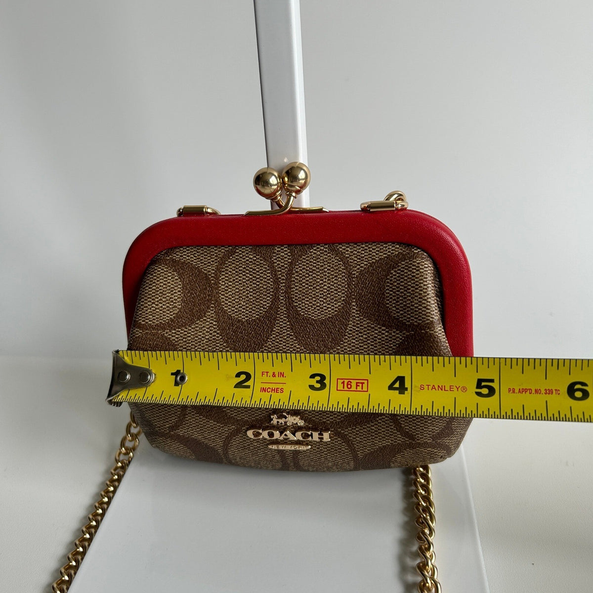 Coach Nora Kisslock Card Case Red Signature Canvas Crossbody Wallet CH520
