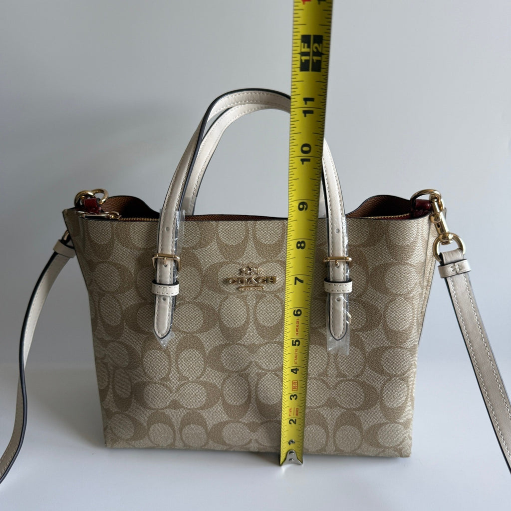 Coach Mollie Tote 25 Khaki Chalk Signature Canvas Leather Bag C4250