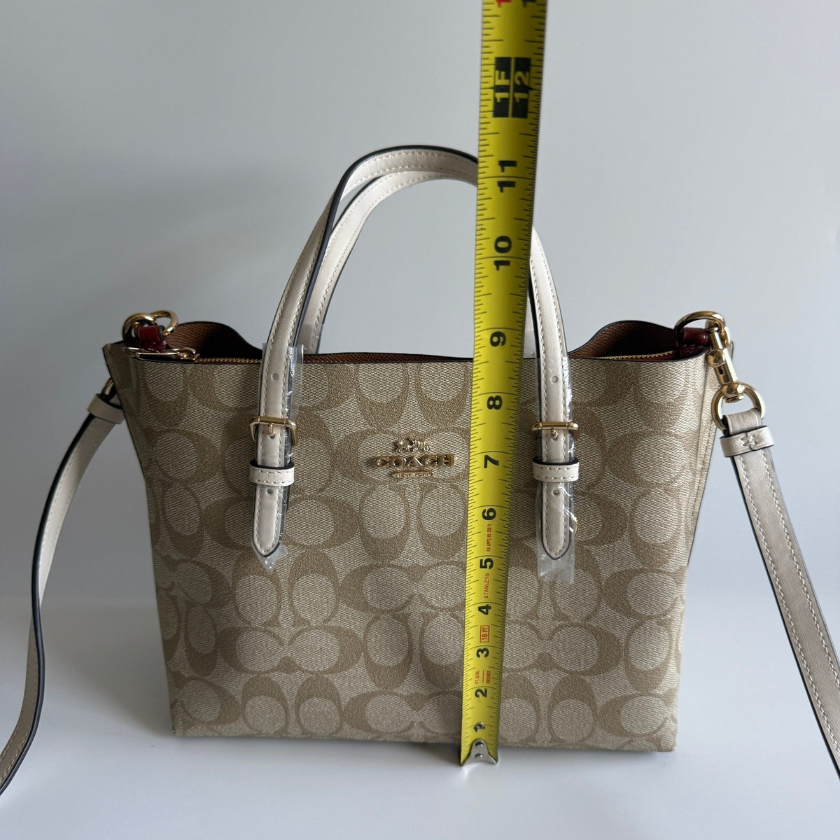 Coach Mollie Tote 25 Khaki Chalk Signature Canvas Leather Bag C4250