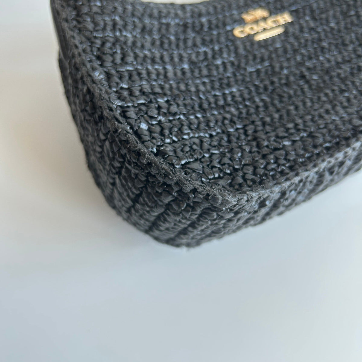Coach Teri Shoulder Bag Black Woven Straw Crossbody Handbag CB117