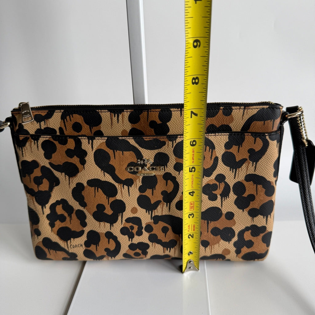 Coach Wild Beast Brown Black Leopard Drip Print Canvas Leather Crossbody F36592