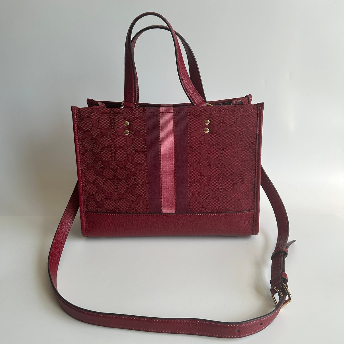 Coach Dempsey Tote 22 Red Signature Jacquard Varsity Stripe Crossbody Bag C8417