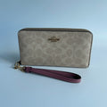 Coach Long Zip Around Wallet Khaki Berry Signature Canvas C4452