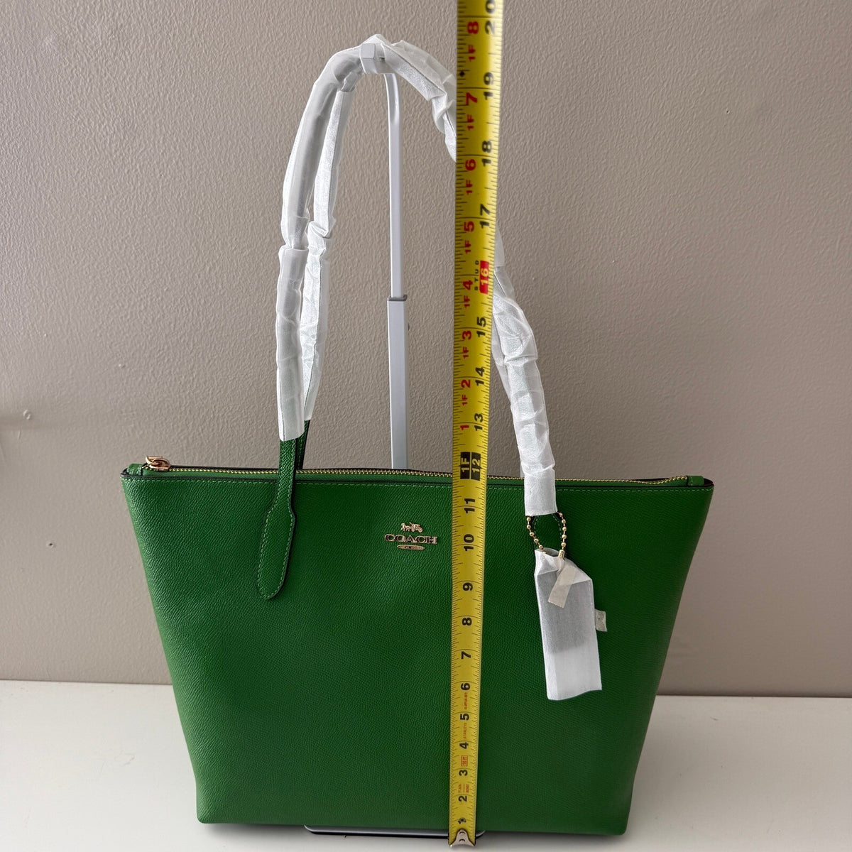 Coach Zip Top Tote Kelly Green Crossgrain Leather Bag 4454